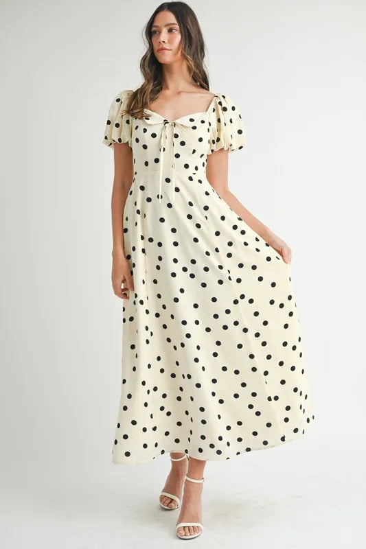 polka dot puff sleeve midi dress Dreamy Polka Dot Puff Sleeve Midi Dress