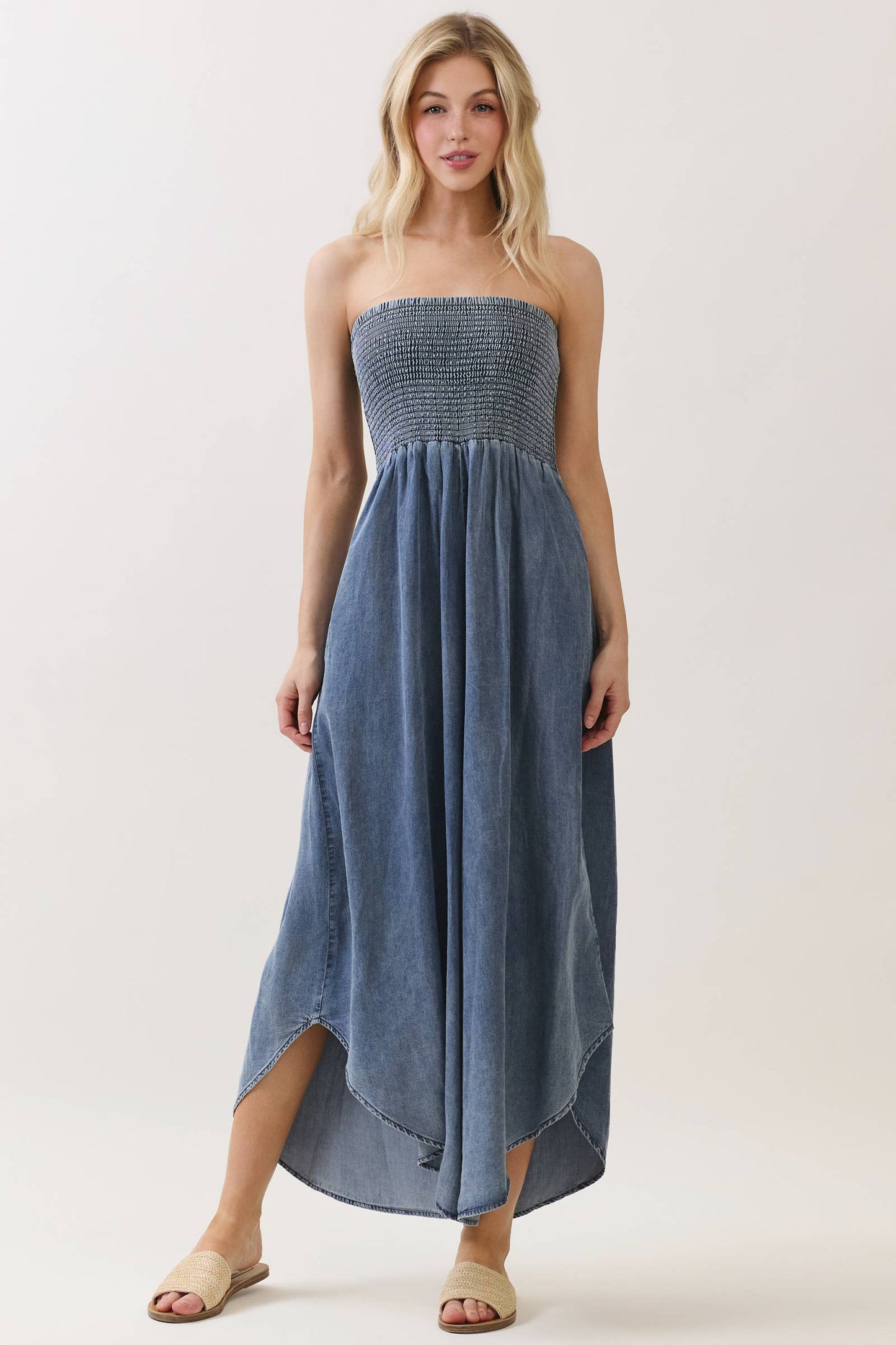 Delilah Denim Smocked Jumpsuit