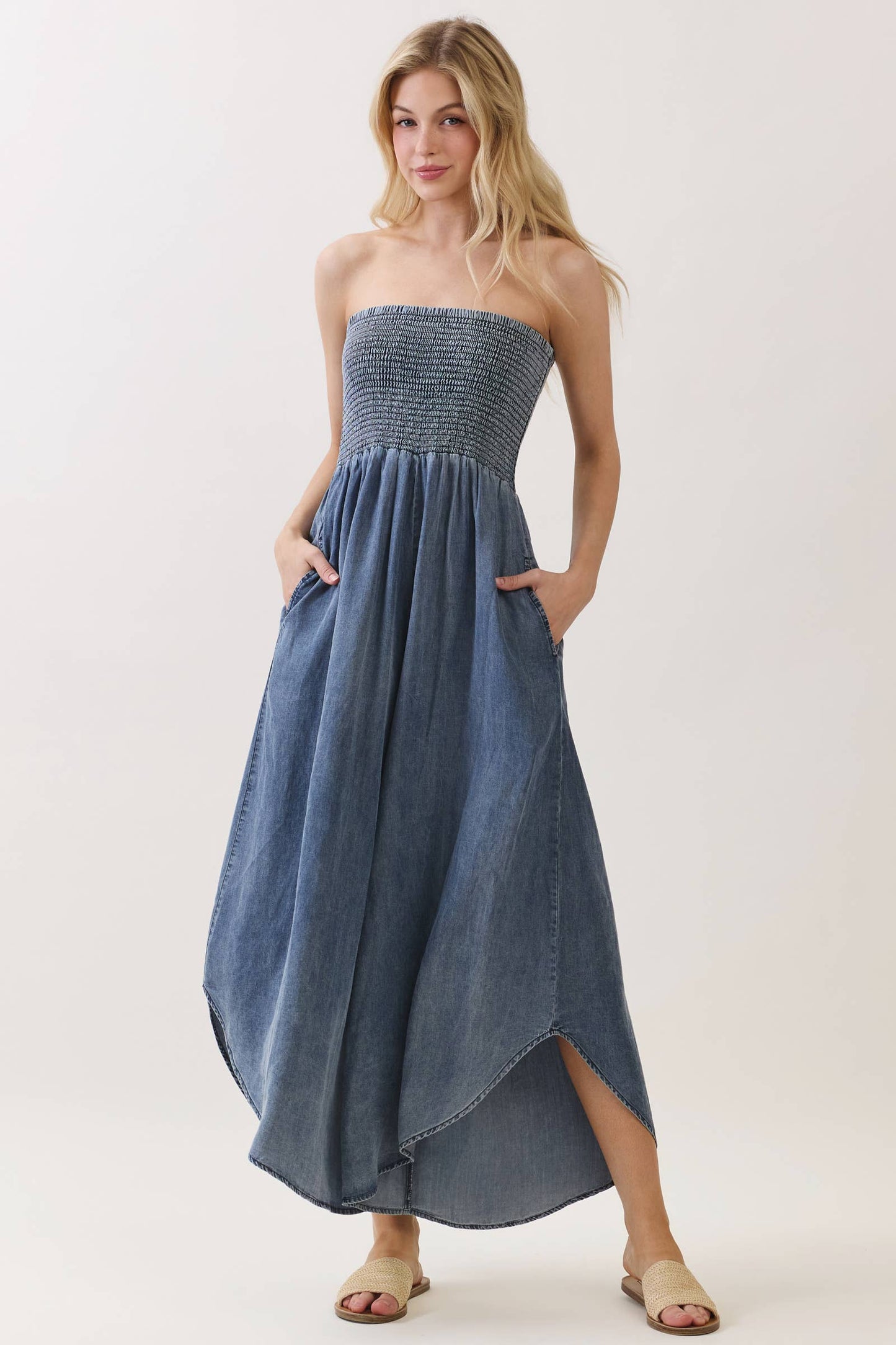 Delilah Denim Smocked Jumpsuit