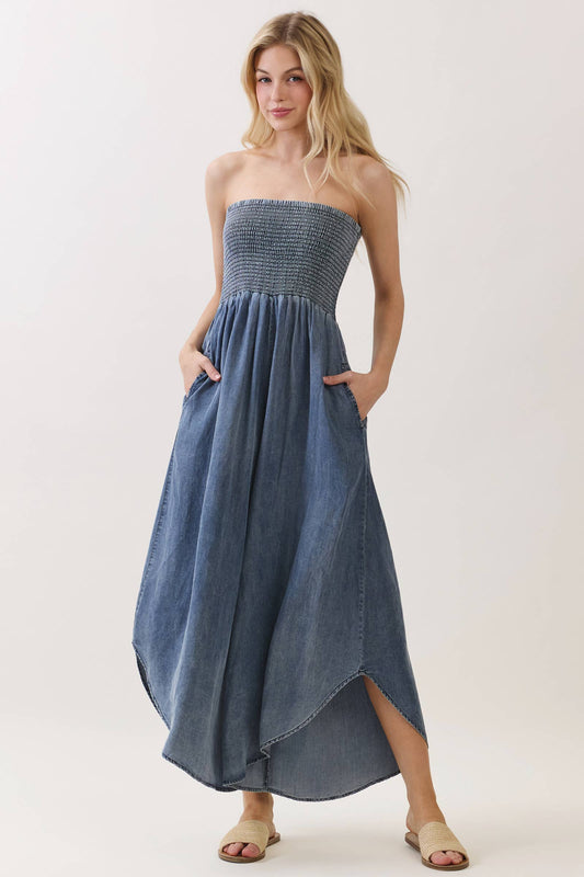 Delilah Denim Smocked Jumpsuit