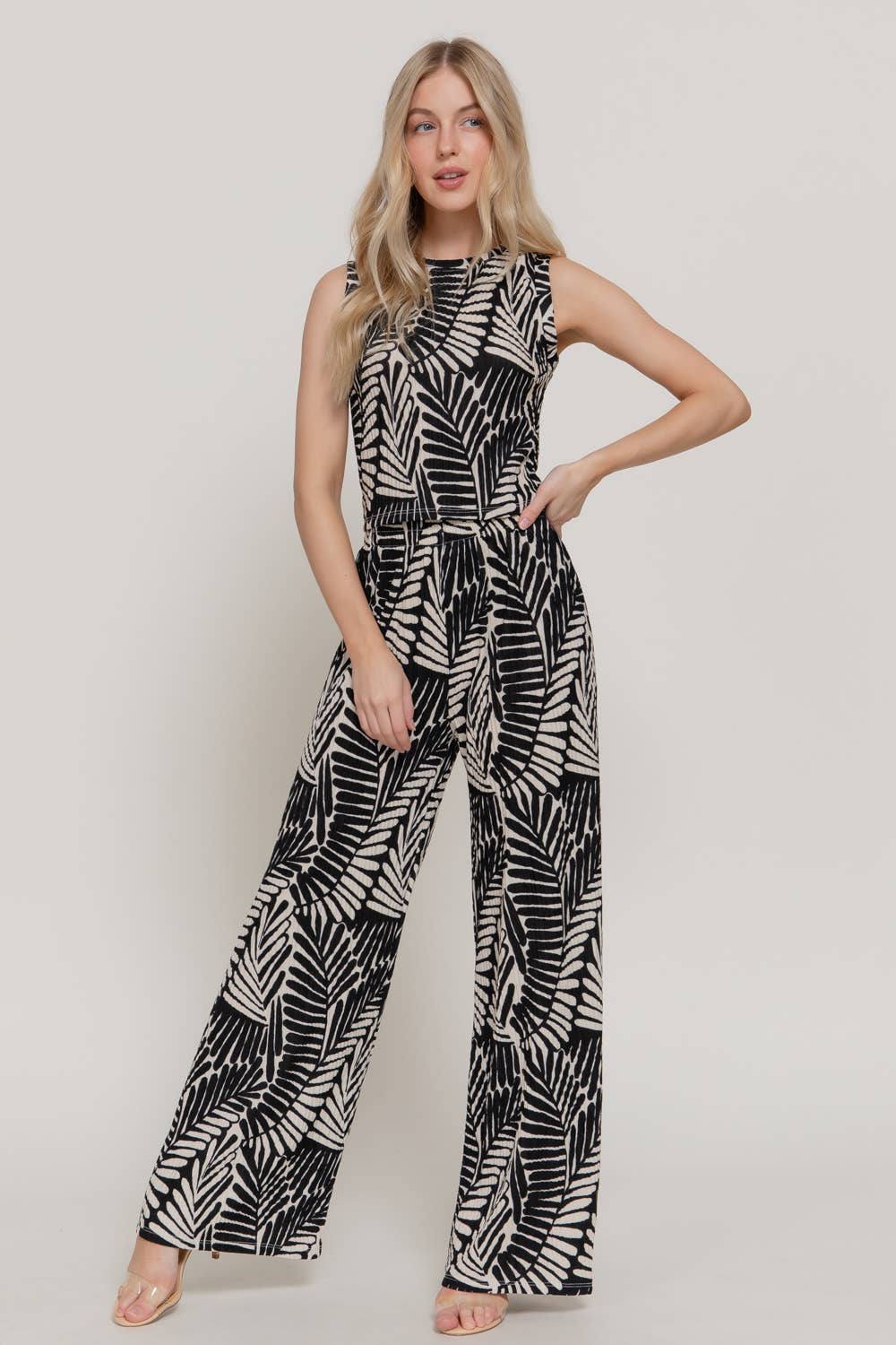 Islan MuseTop & Wide Print Knit Pants Set