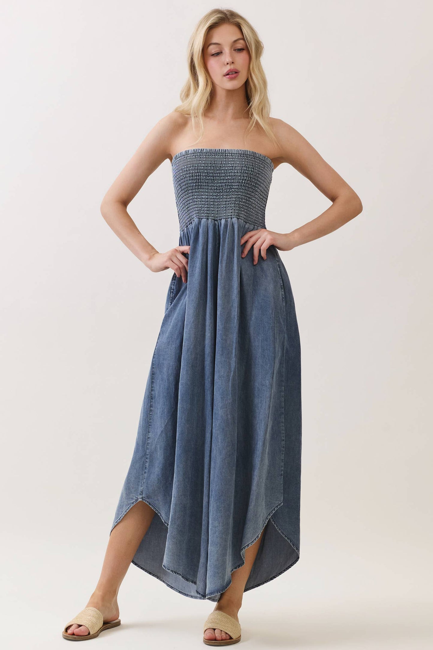 Delilah Denim Smocked Jumpsuit