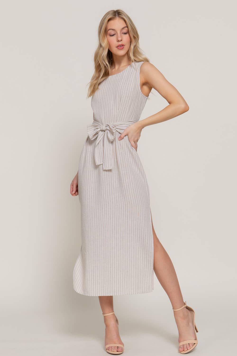 Coastal Linen Stripe Midi Dress