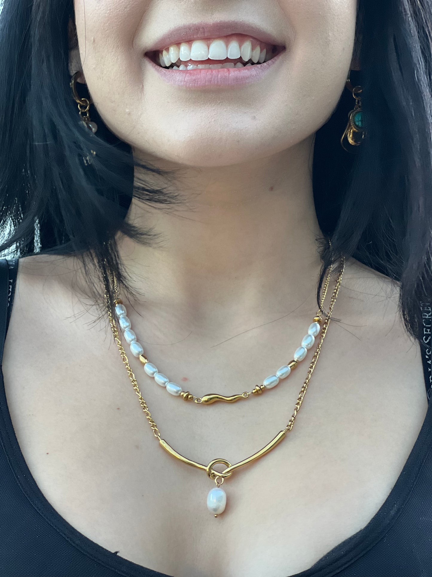 Smooth Oval Pearl Stainless Steel Necklace