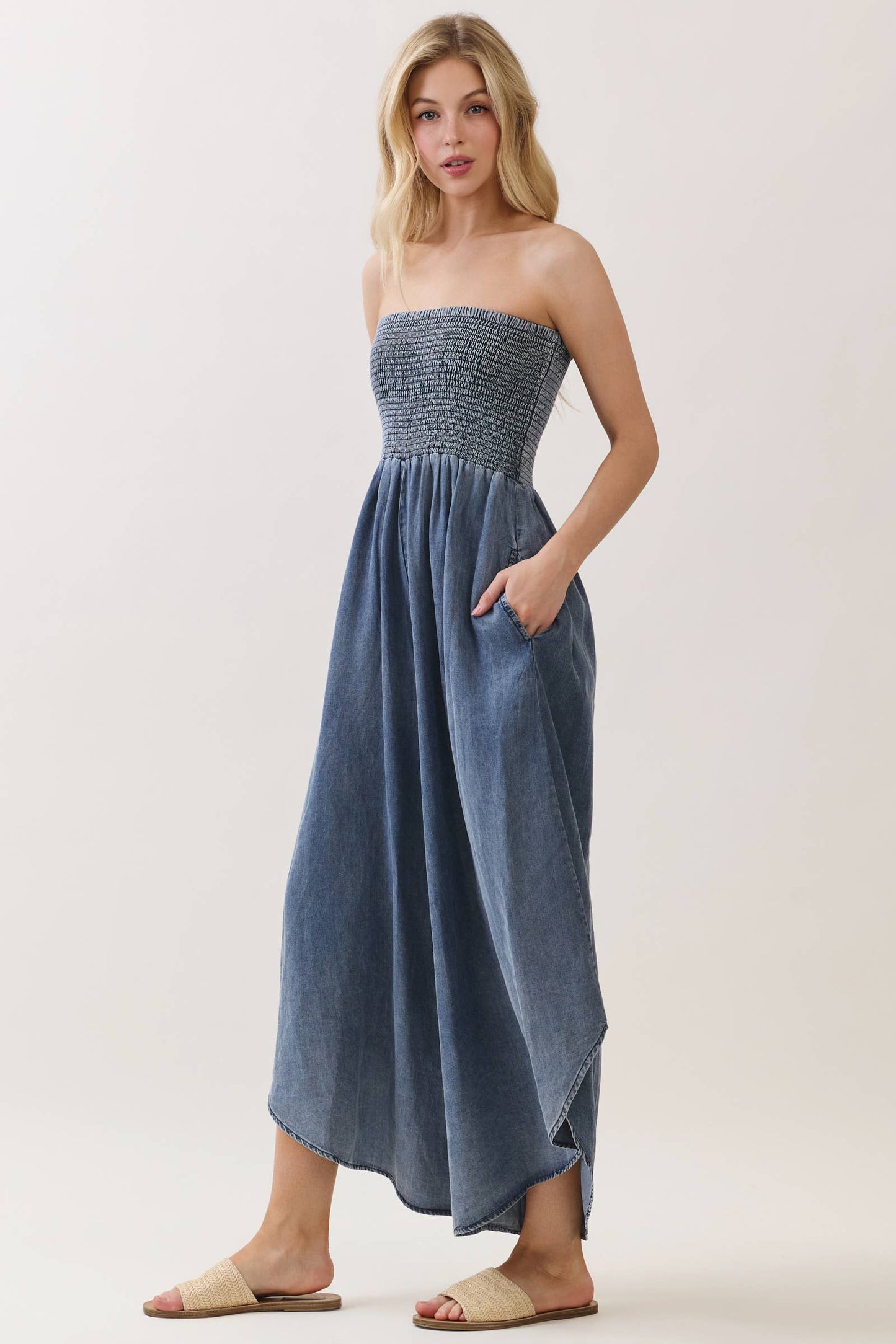 Delilah Denim Smocked Jumpsuit