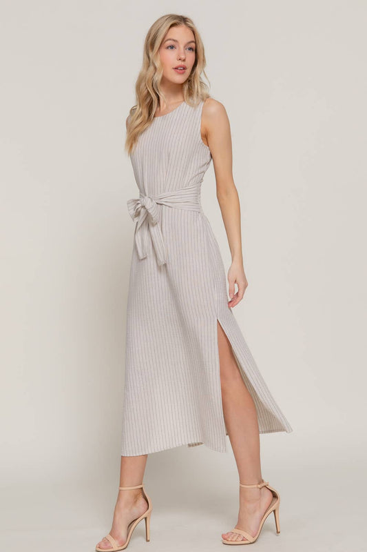 Coastal Linen Stripe Midi Dress