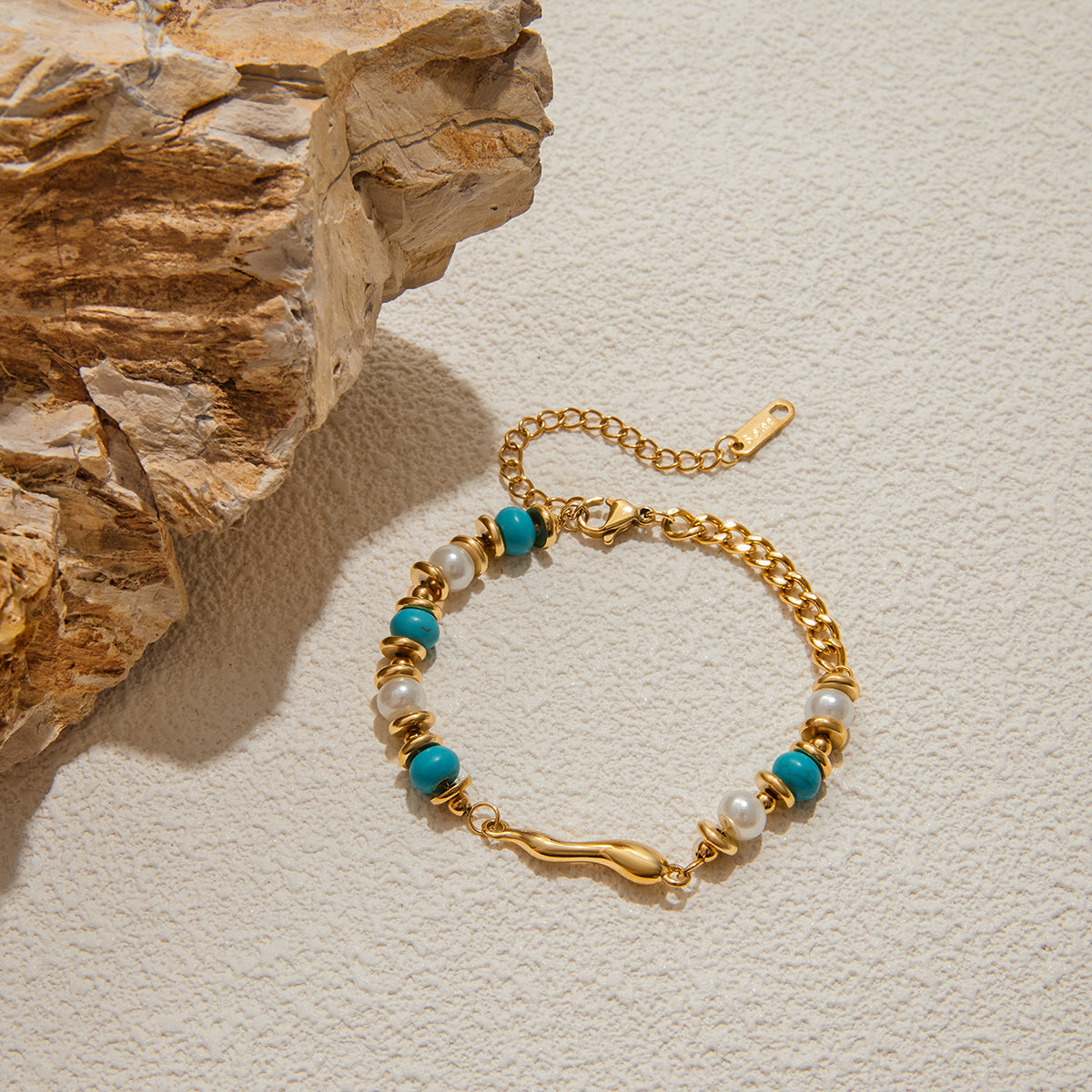 Turquoise Droplet Pearl Stainless Steel Bracelet