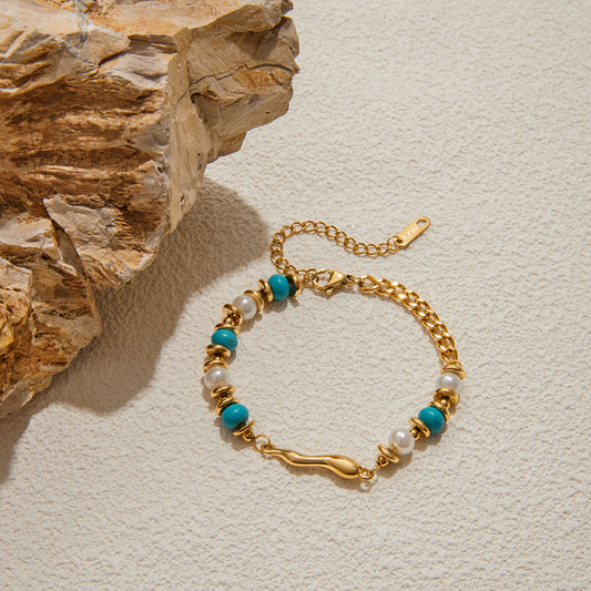 Turquoise Droplet Pearl Stainless Steel Bracelet