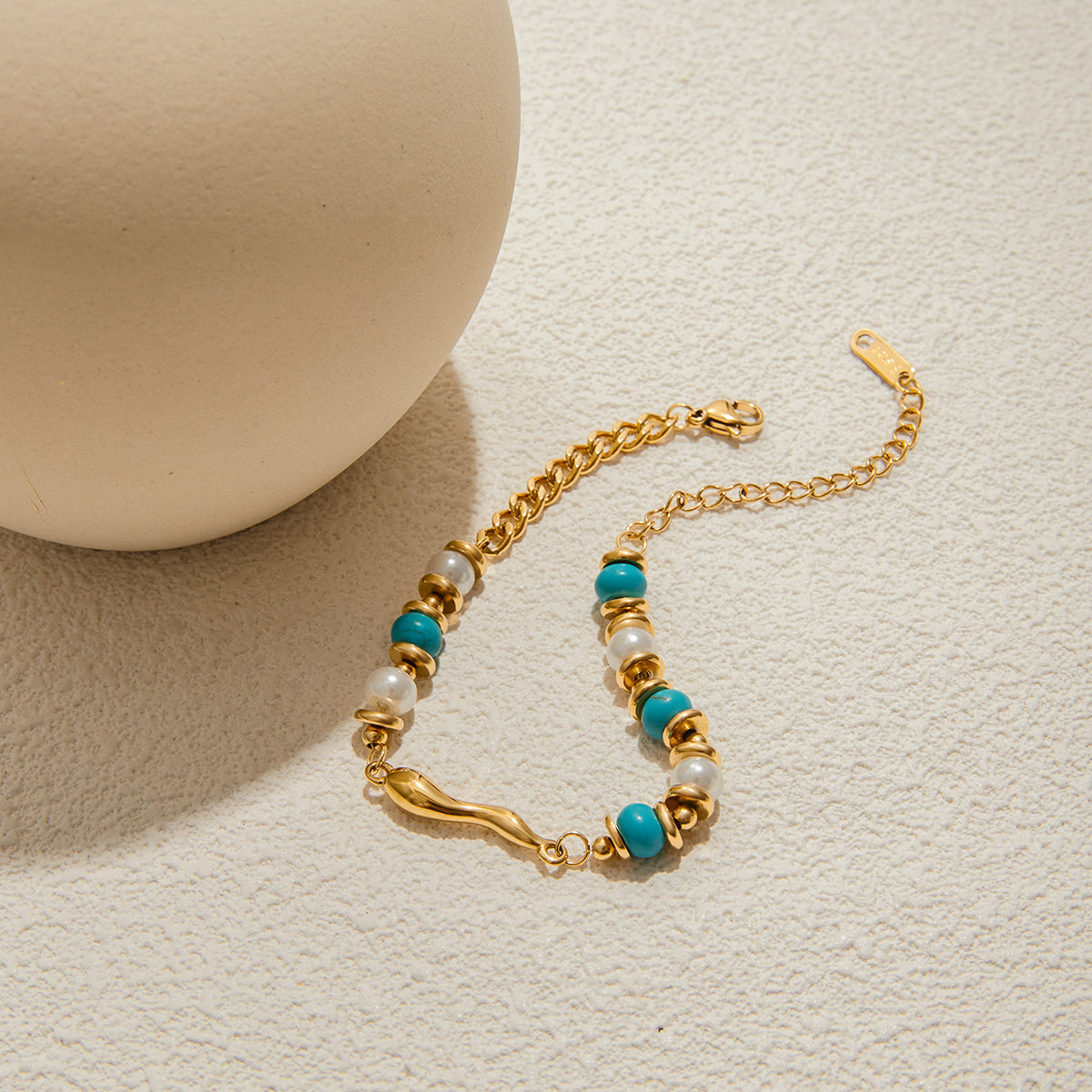 Turquoise Droplet Pearl Stainless Steel Bracelet