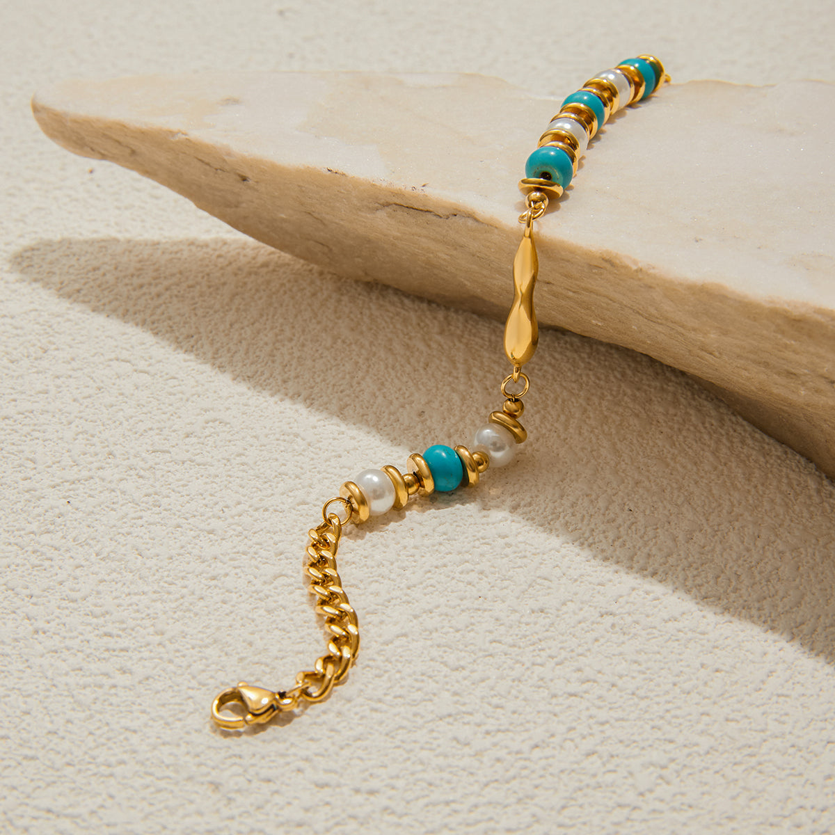 Turquoise Droplet Pearl Stainless Steel Bracelet