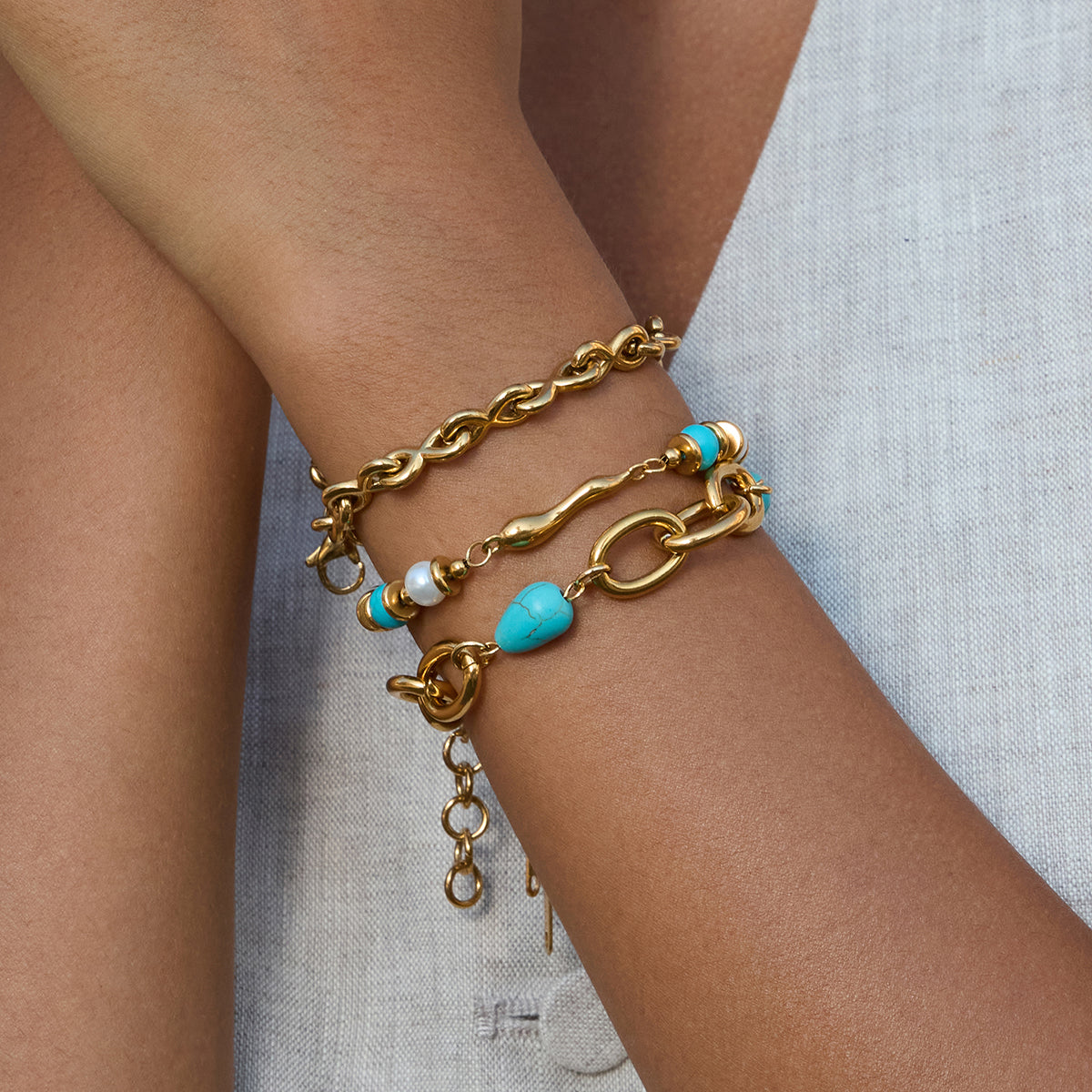 Turquoise Droplet Pearl Stainless Steel Bracelet