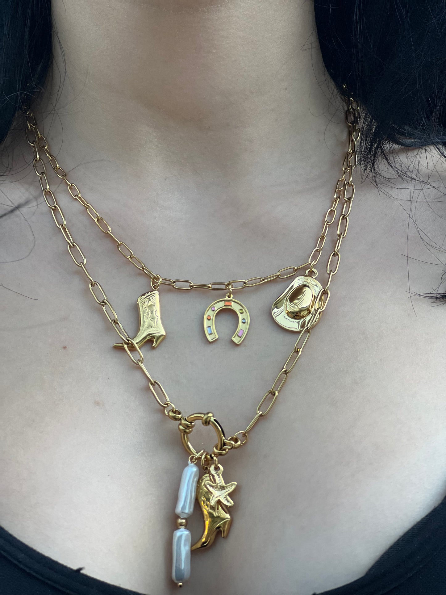 Golden Rodeo Charm Stainless Steel Necklace