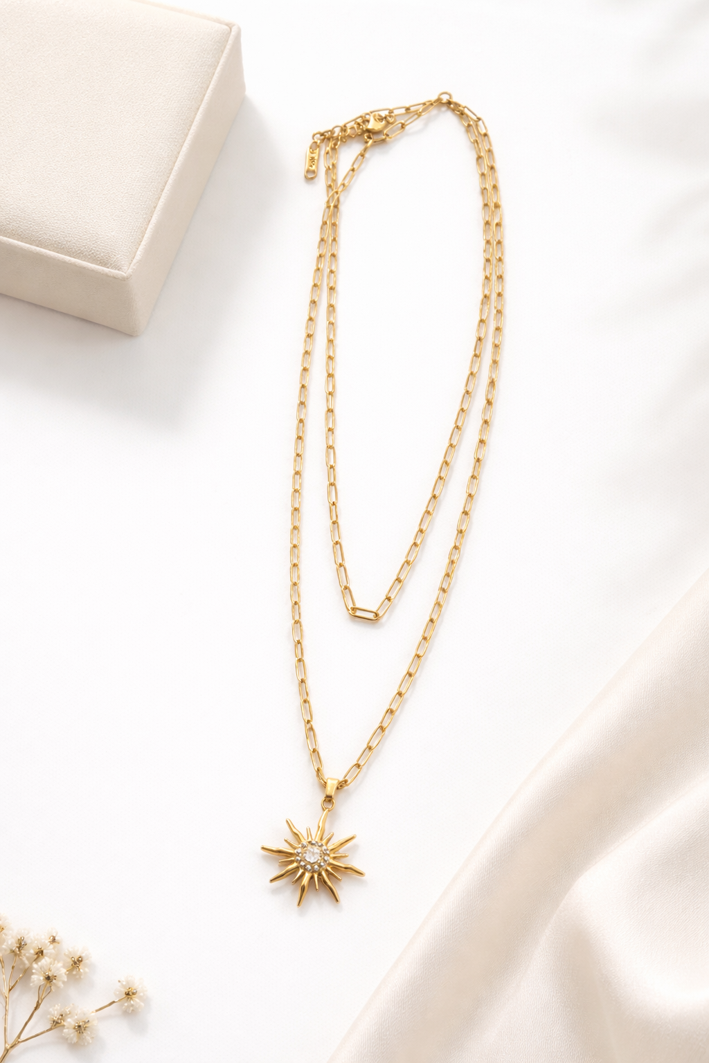 Solar Burst Stainless Steel Double Chain Necklace