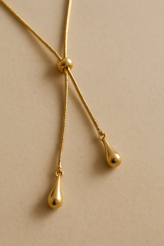 The Golden Teardrop Lariat Stainless Steel Necklace