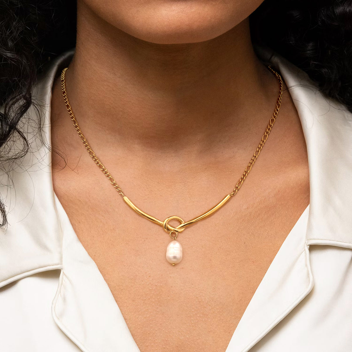 Eterna Pearl Drop Stainless Steel Necklace