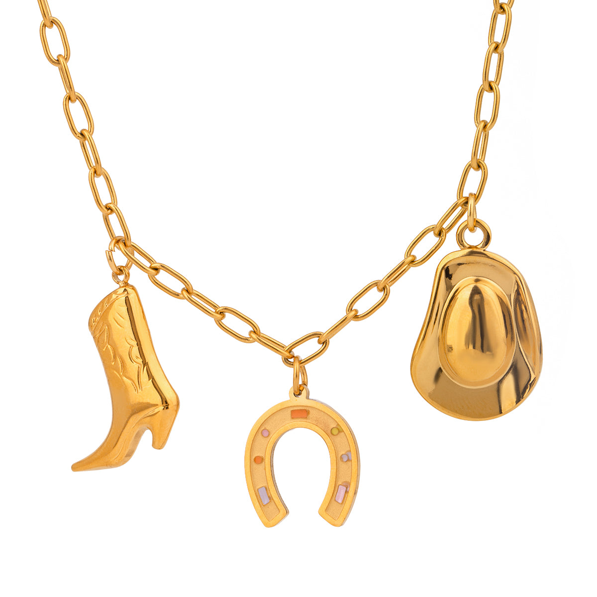 Golden Rodeo Charm Stainless Steel Necklace