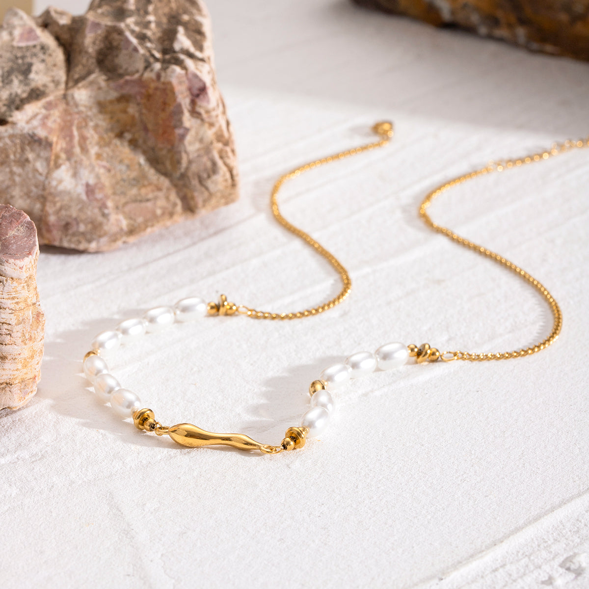 Smooth Oval Pearl Stainless Steel Necklace