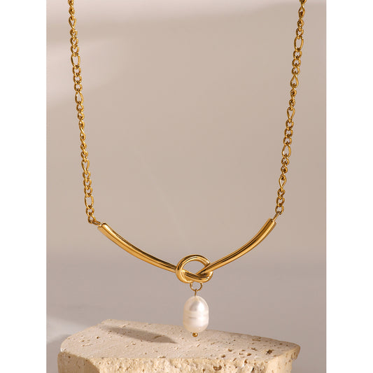 Eterna Pearl Drop Stainless Steel Necklace