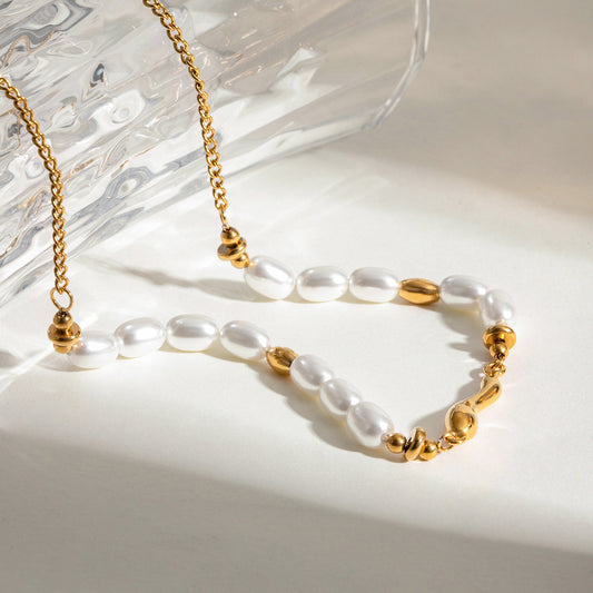 Smooth Oval Pearl Stainless Steel Necklace
