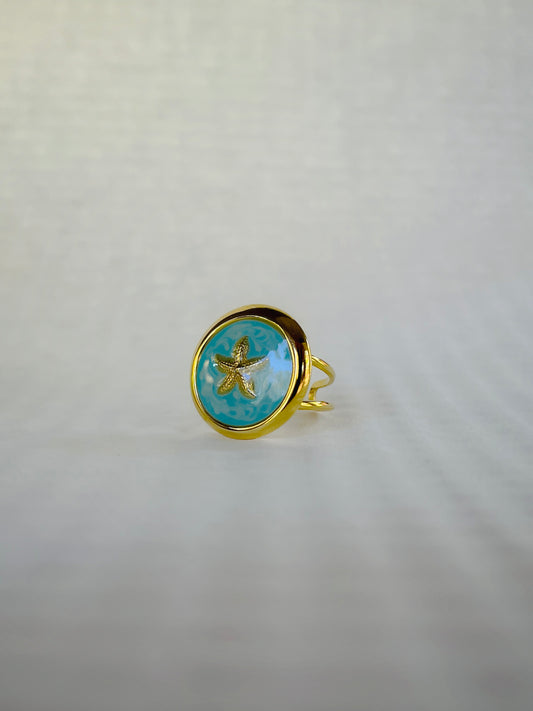 Golden Starfish Ocean Stainless Steel Adjustable Ring