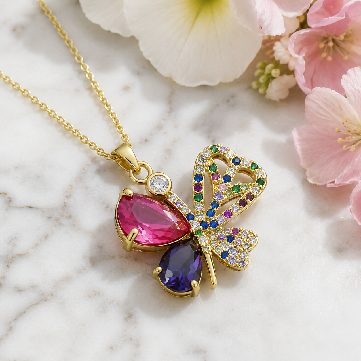 Multicolor Butterfly Pendant on Marble