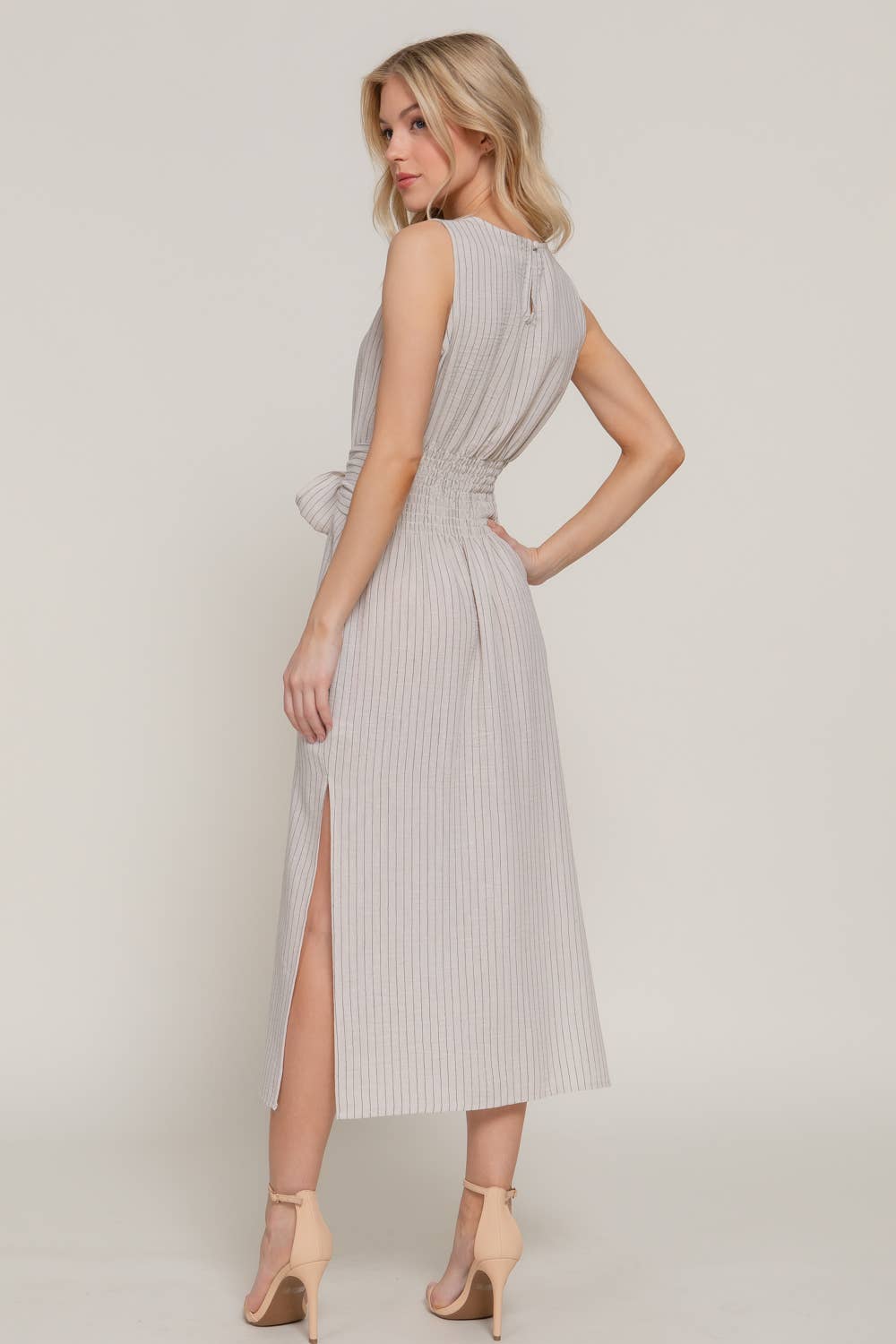Coastal Linen Stripe Midi Dress