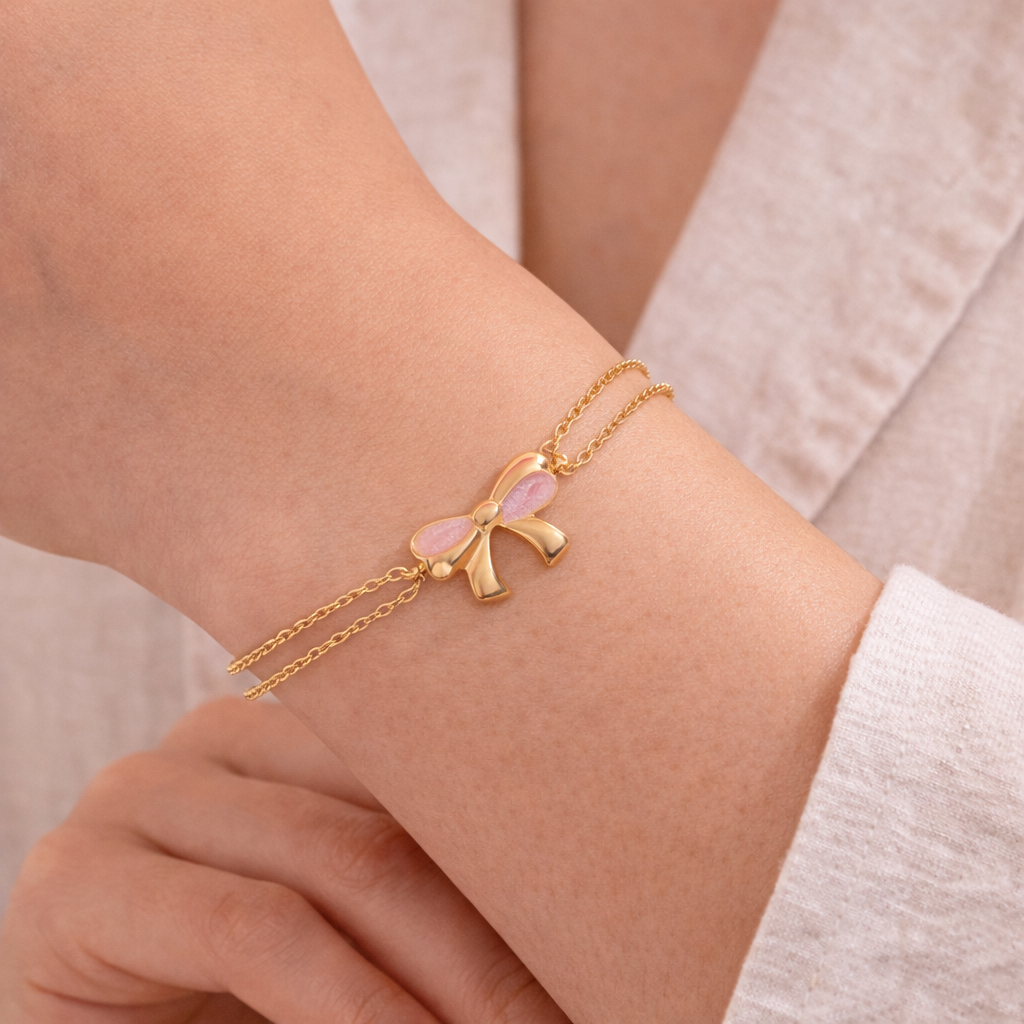 Double chain bow stainless steel bracelet