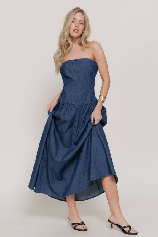 Mila Denim Tube Midi Dress