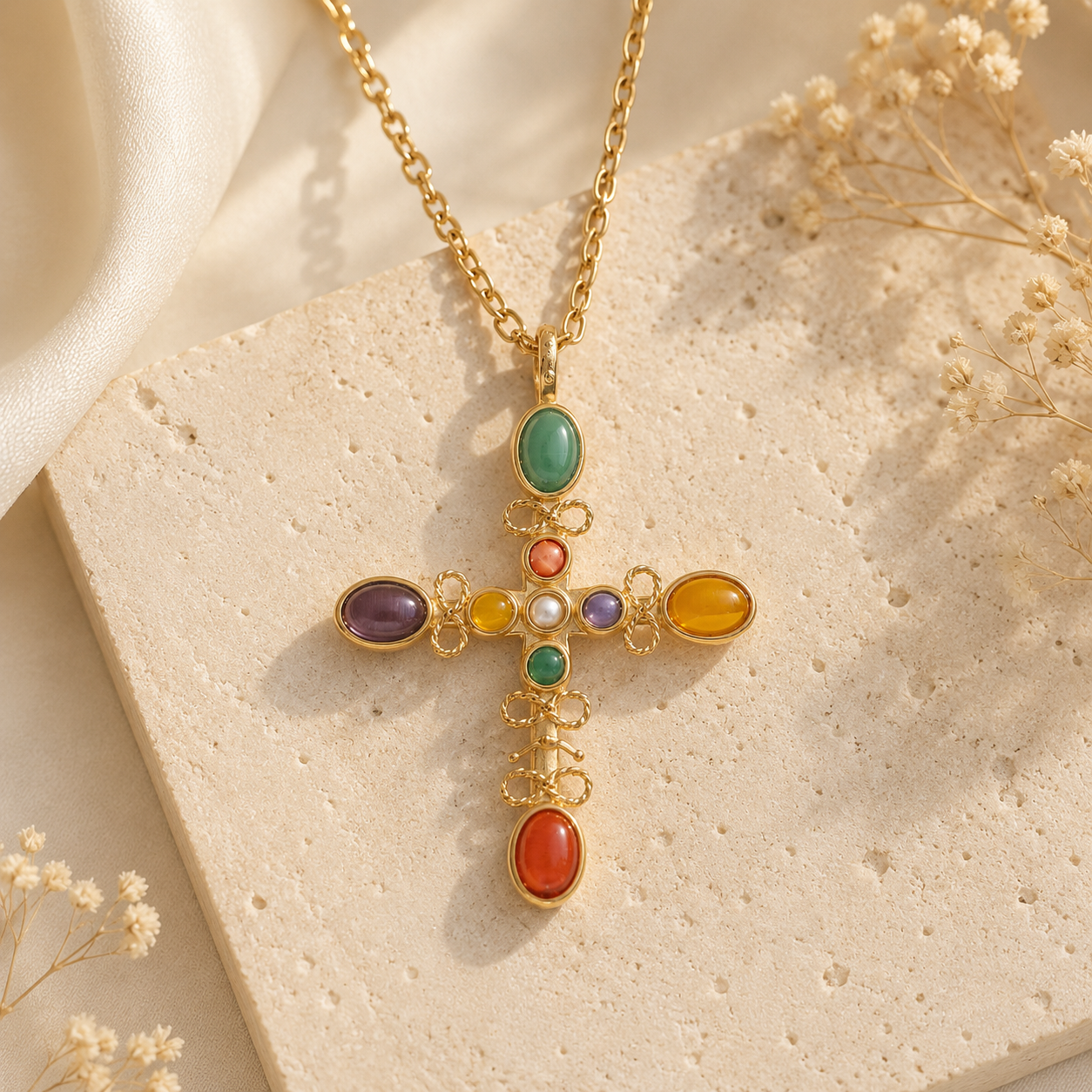 Stainless Steel Radiant Faith Cross Pendant Necklace