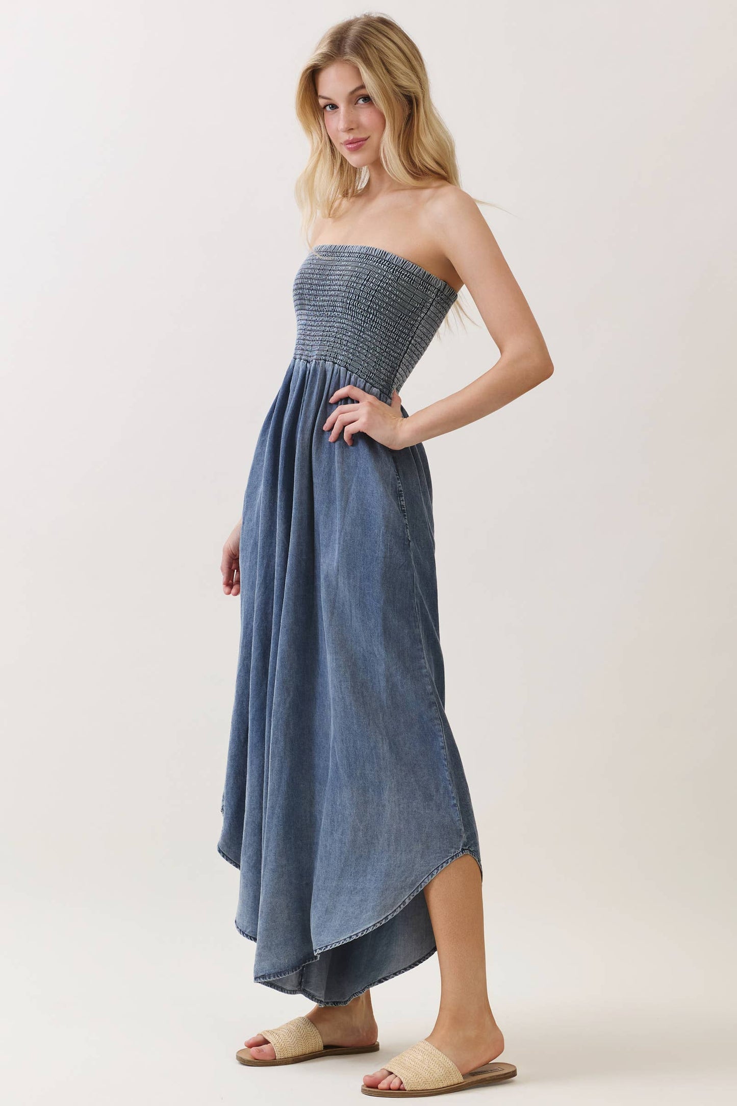 Delilah Denim Smocked Jumpsuit