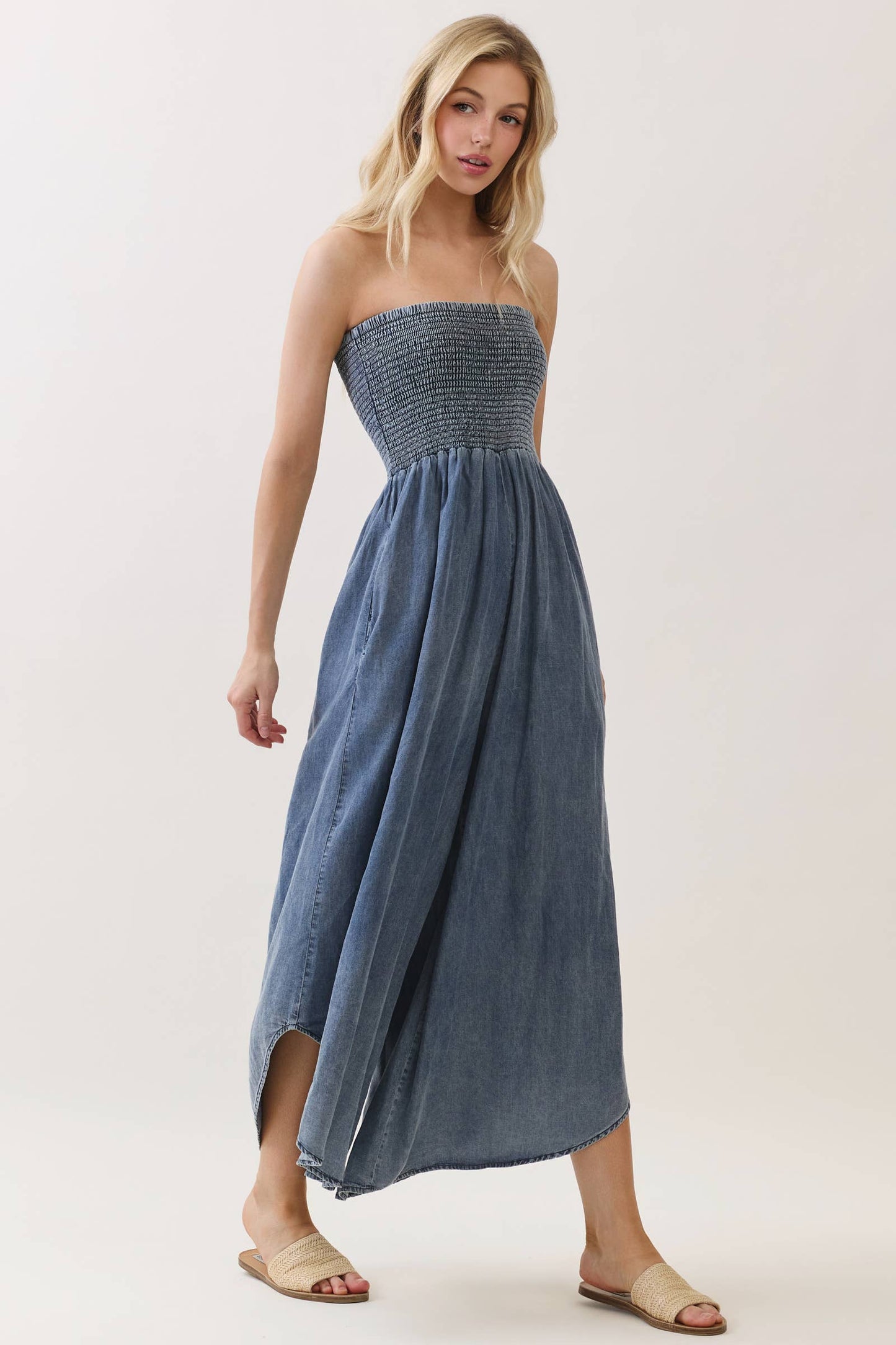 Delilah Denim Smocked Jumpsuit