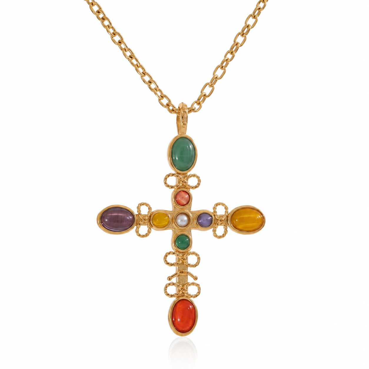 Stainless Steel Radiant Faith Cross Pendant Necklace