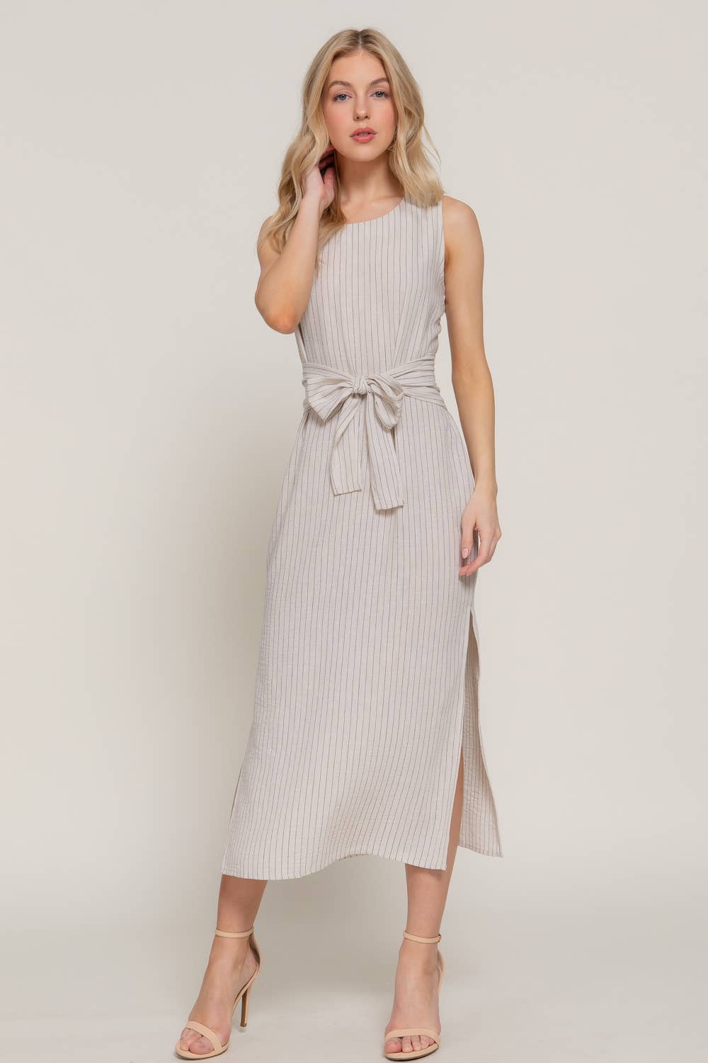 Coastal Linen Stripe Midi Dress