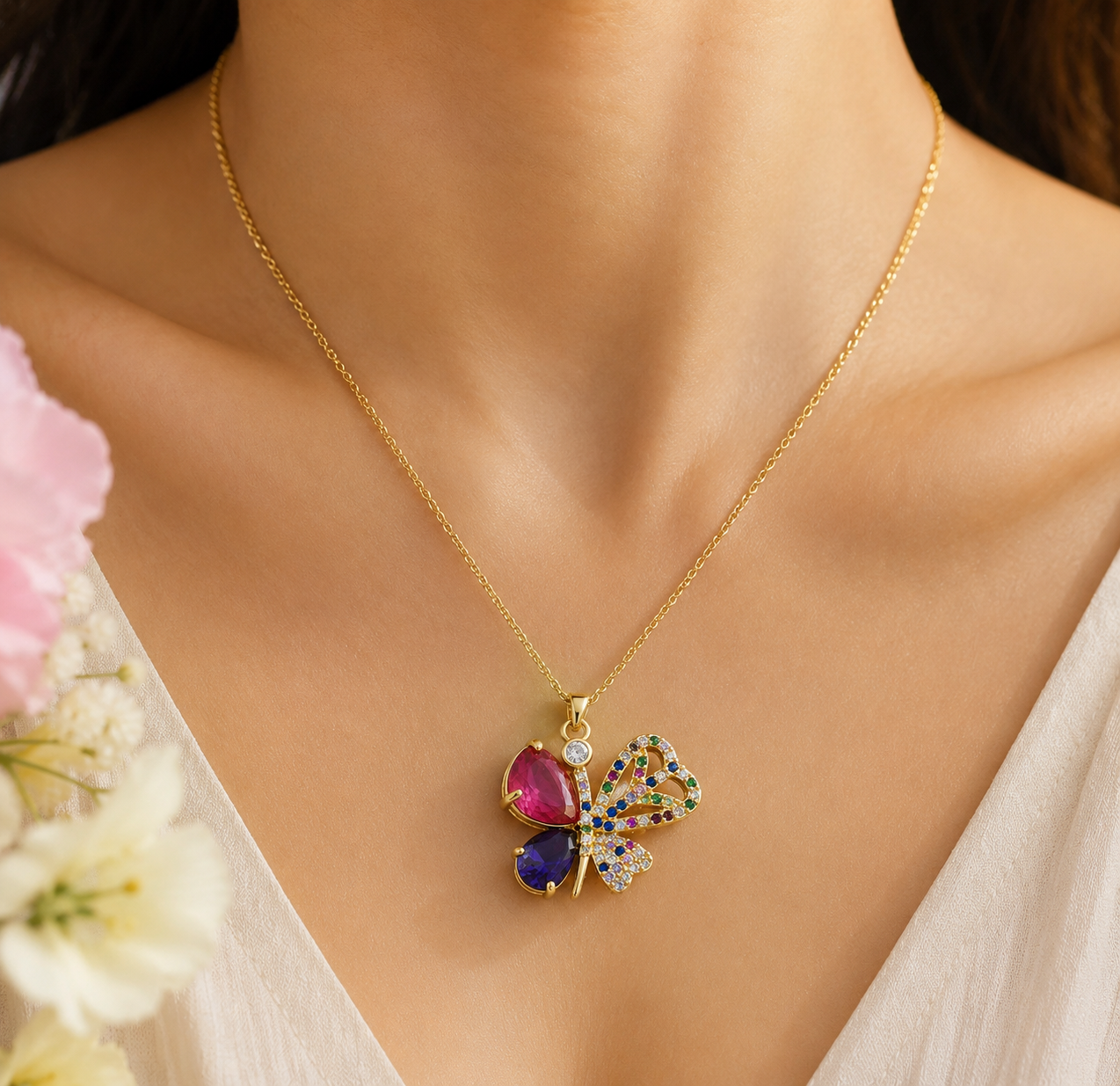 Multicolor Butterfly Pendant on Marble