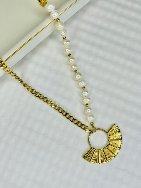 Sahara Stone Fan Stainless Steel Necklace