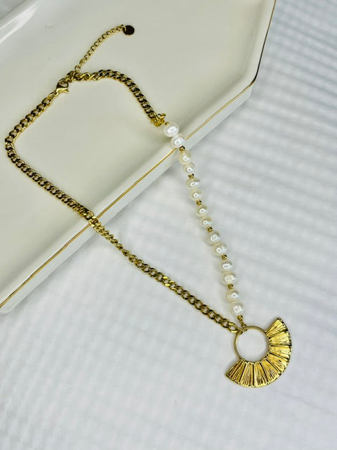 Sahara Stone Fan Stainless Steel Necklace