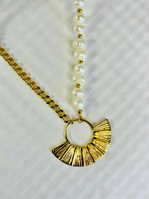 Sahara Stone Fan Stainless Steel Necklace