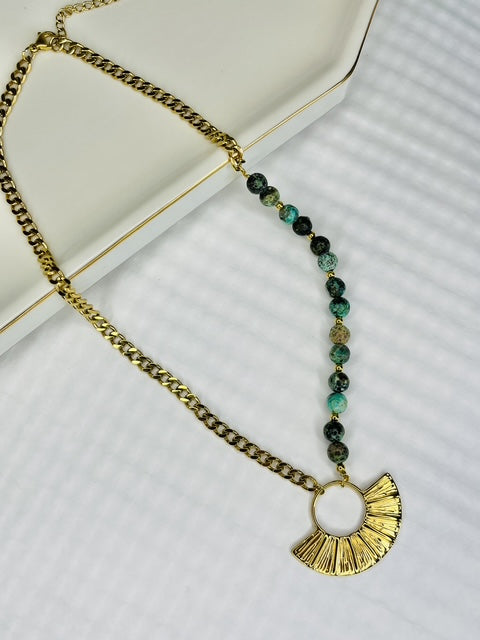 Sahara Stone Fan Stainless Steel Necklace