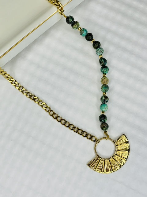 Sahara Stone Fan Stainless Steel Necklace