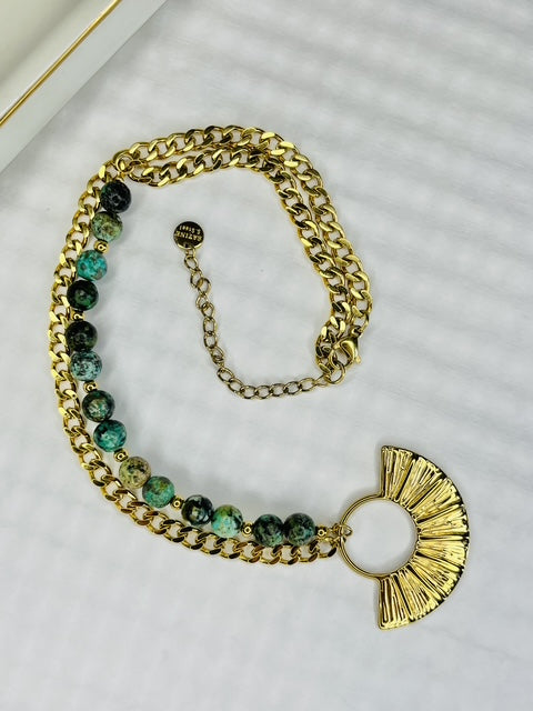 Sahara Stone Fan Stainless Steel Necklace