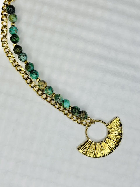 Sahara Stone Fan Stainless Steel Necklace