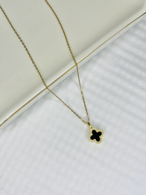Midnight Clover Stainless Steel Necklace
