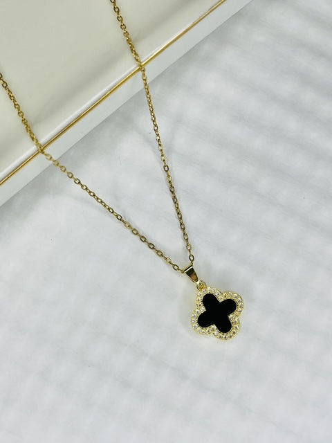 Midnight Clover Stainless Steel Necklace
