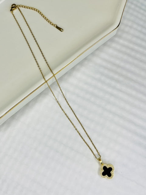 Midnight Clover Stainless Steel Necklace