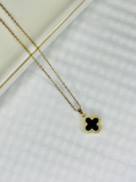 Midnight Clover Stainless Steel Necklace