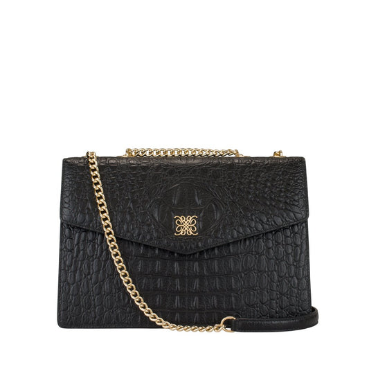 Italian leather Crossbody Croc embossed with gold toned and chain strap handbag