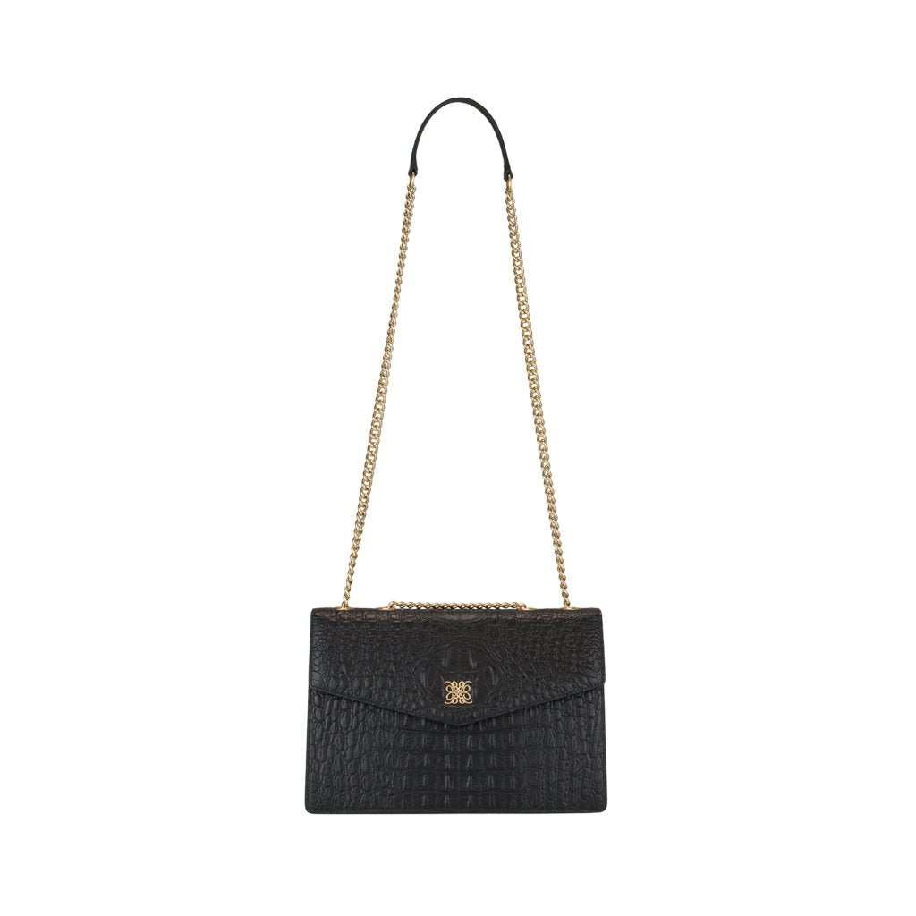 Italian leather Crossbody Croc embossed with gold toned and chain strap handbag