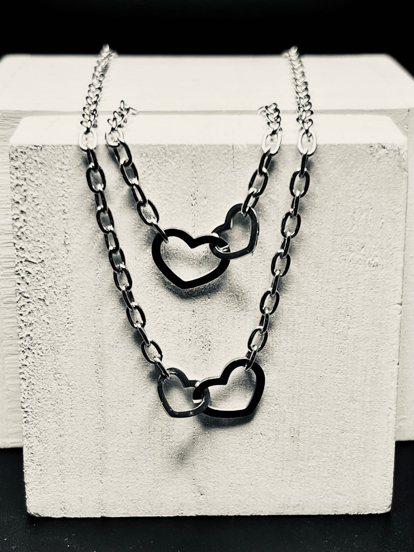 Stainless Steel Connected Hearts Necklace and Bracelet